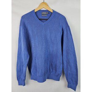 Talbots Mens Sweater Size Medium Blue Argyle Mercerized Pima Cotton Knit Top